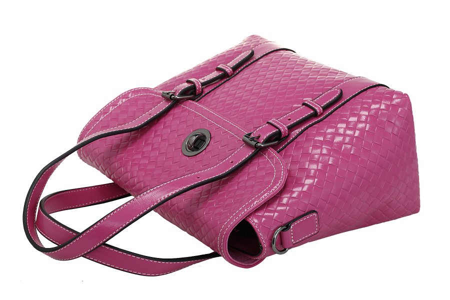 Leather knitting bag pink