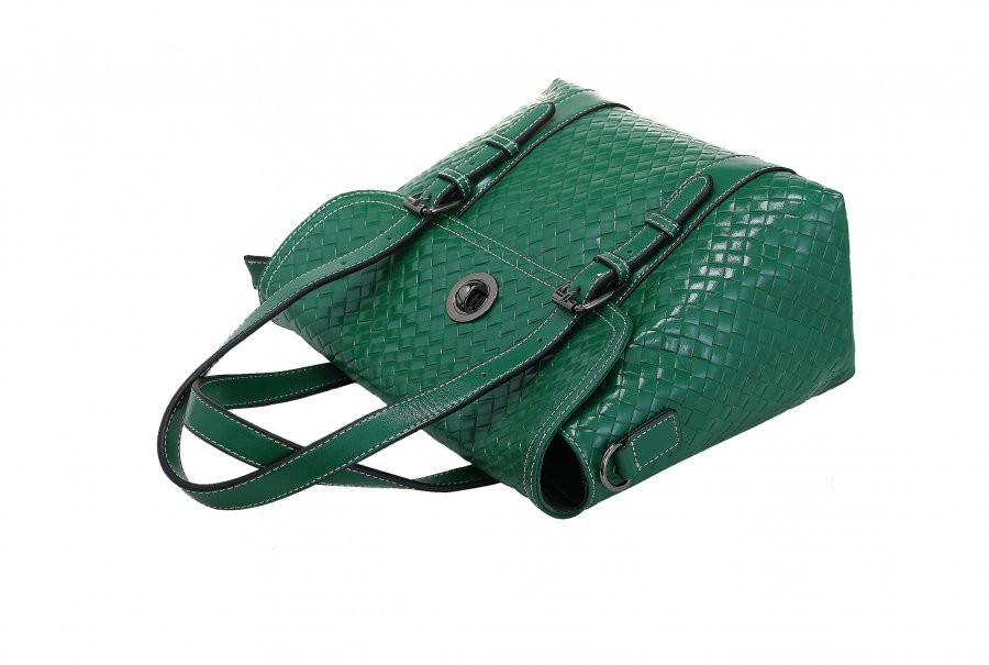 Leather knitting bag green