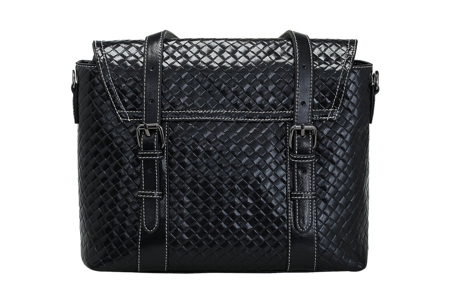 Leather knitting bag black