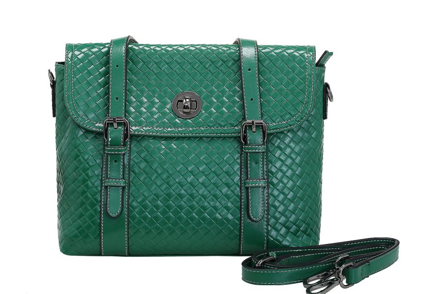 Leather knitting bag green